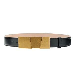 KHAITE Medium Axel Belt in Black Leather / Gold Size 80